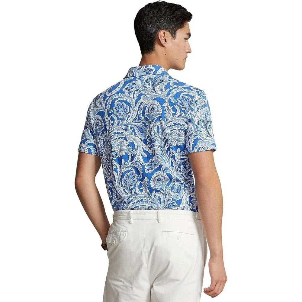 Polo Ralph Lauren Polo Shirt Men XL Blue White Paisley Jersey Standard Fit FTS24